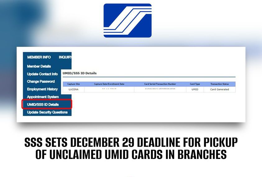 SSS sets December 29 deadline for pickup of unclaimed UMID cards in branches