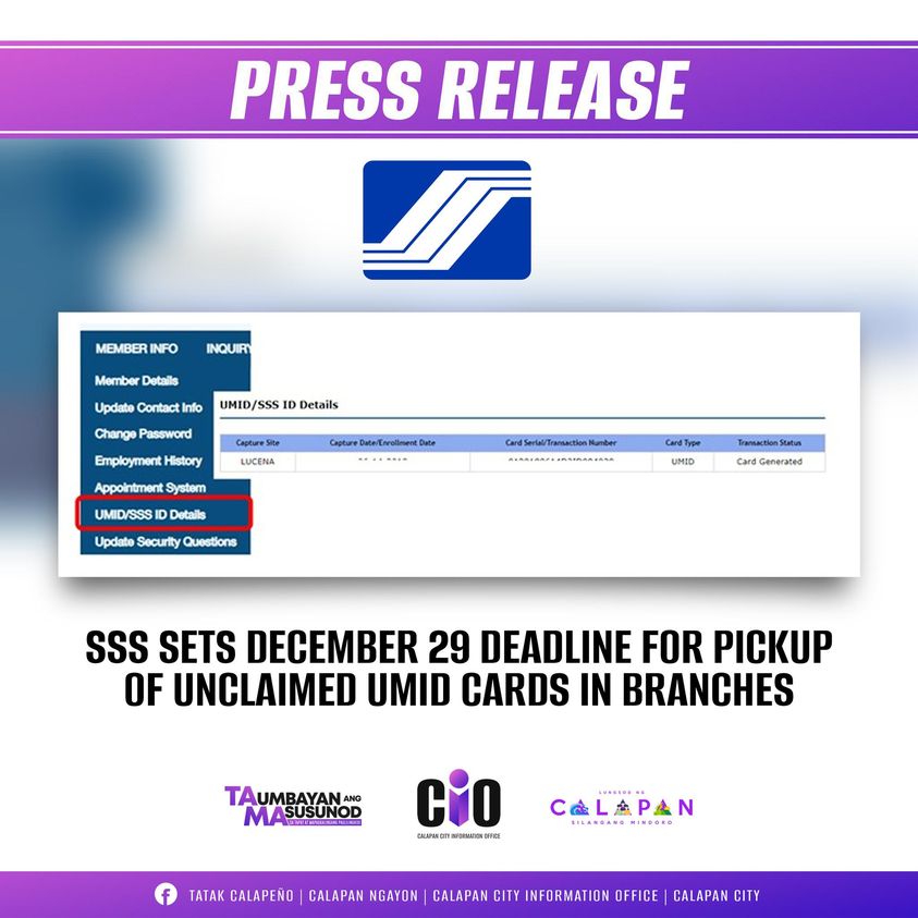 SSS sets December 29 deadline for pickup of unclaimed UMID cards in branches