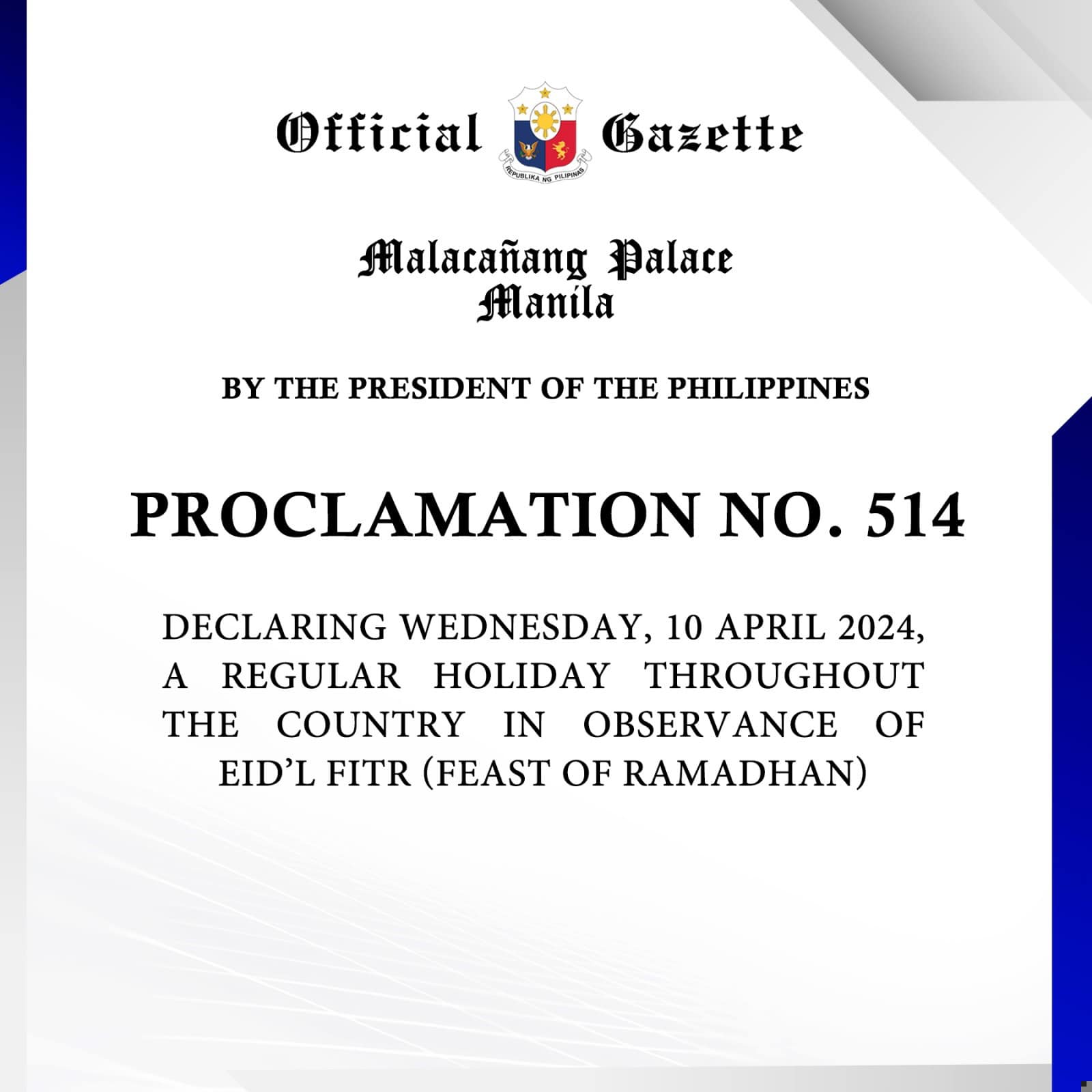 Proclamation No. 514, s. 2024